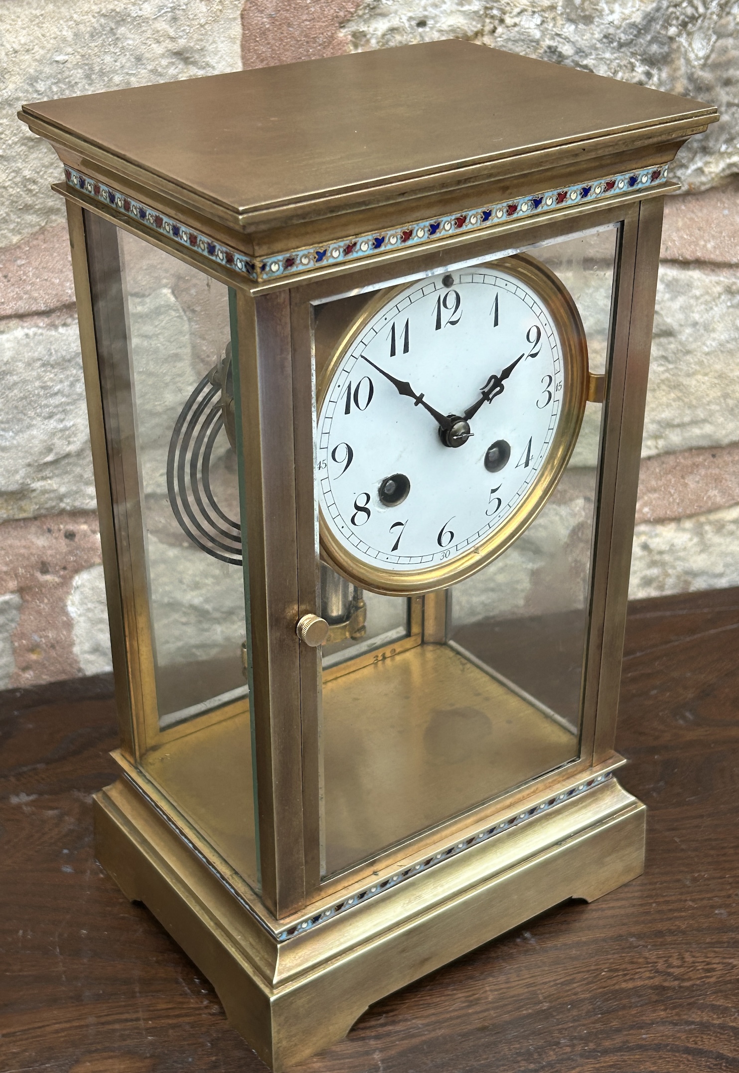 Fabulous French Four Glass Champleve Case Regulator Mantel Clock – Ca 1880 Regulator clock Antique Clocks 12